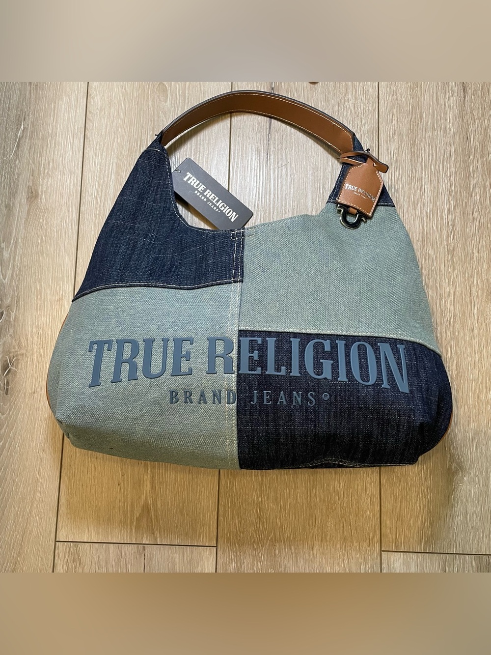 True Religion Denim Patchwork Hobo‎ Y2K Aesthetic  Blue Slouchy Shoulder Bag NWT